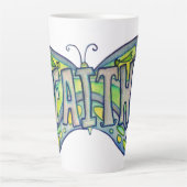 Faith Word Art Blue Butterfly Wings Latte Mug Cup (Devant)