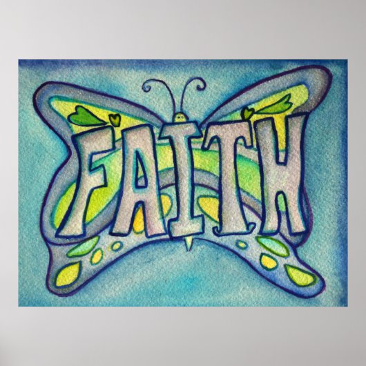 Faith Word Bleu Papillon Art Imprimer Affiches (Devant)