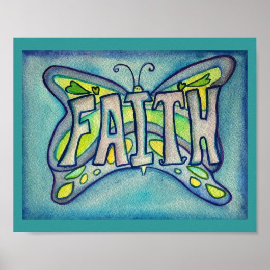 Faith Word Bleu Papillon Art Imprimer Affiches (Devant)
