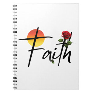 Faith Zwarte typografie met roos Notitieboek