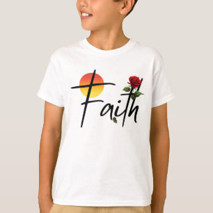 Faith Zwarte typografie met roos T-shirt