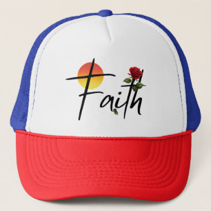 Faith Zwarte typografie met roos Trucker Pet