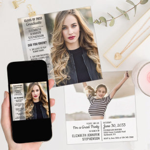 Faits amusants 2 photo moderne faire-part graduati