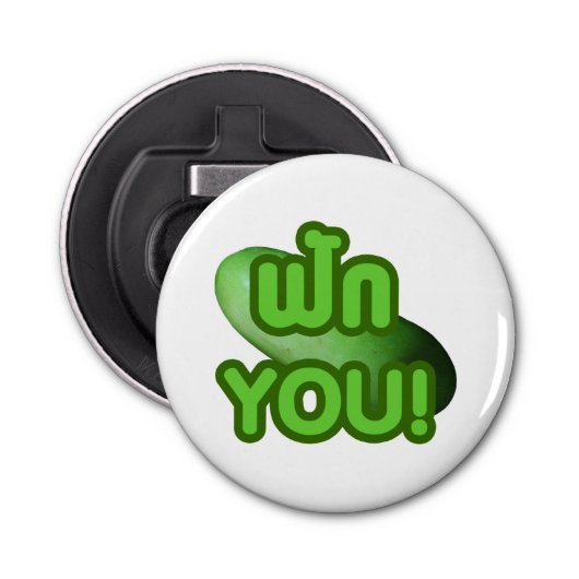 FAK JE! .. Groen vierkant (wintermeloen) Button Flesopener (Voorkant)