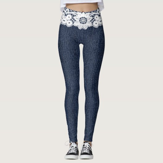 Fake Blue Jeans Blanc dentelle Denim Leggings (Devant)