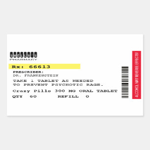 Fake Crazy Pillen Voorschrift Label Halloween Prop