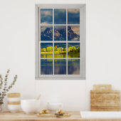 Fake Faux Window Illusion - Sunny Mountain Uitzich Poster (Keuken)