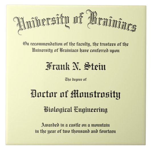 Fake Frankenstein Diploma tile Tegeltje (Voorkant)