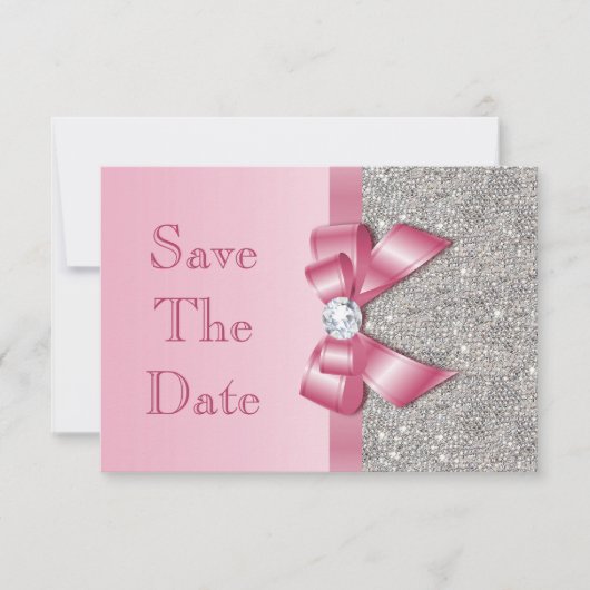 Fake Pink Bow Diamonds redden het Baby shower Date Save The Date (Voorkant)