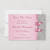 Fake Pink Bow Diamonds redden het Baby shower Date Save The Date (Achterkant)