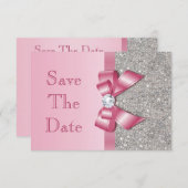 Fake Pink Bow Diamonds redden het Baby shower Date Save The Date (Voorkant / Achterkant)