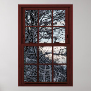 Fake Window - Illusion - Winter Bossen Uitzicht 1  Poster