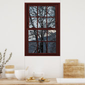 Fake Window - Illusion - Winter Bossen Uitzicht 2  Poster (Keuken)
