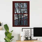 Fake Window - Illusion - Winter Bossen Uitzicht 2  Poster (Thuiskantoor)
