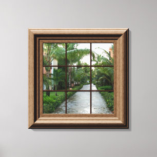 Fake Window Uitzicht Tropical Walkway Peaceful Sce Canvas Afdruk