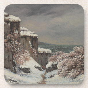 Falaises au Bord de la Mersous la Neige - Courbet Bier Onderzetter