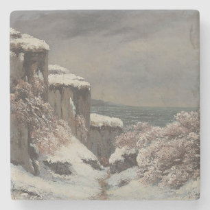 Falaises au Bord de la Mersous la Neige - Courbet Stenen Onderzetter