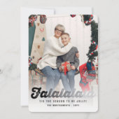 Falalala Black Ombre Script Fun Kerstfoto Feestdagenkaart (Voorkant)