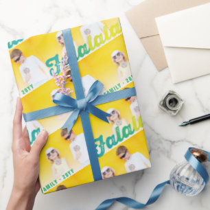 Falalala Green Ombre Script Holiday Multi Foto Cadeaupapier