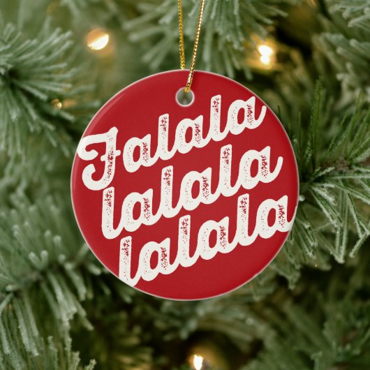 Falalala Grunge Bold Script Foto Rood Kerstfeest Keramisch Ornament (Boom)