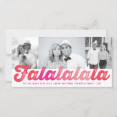 Falalala Pink Ombre Script Fun Kerstmis 3 Foto Feestdagenkaart (Voorkant)