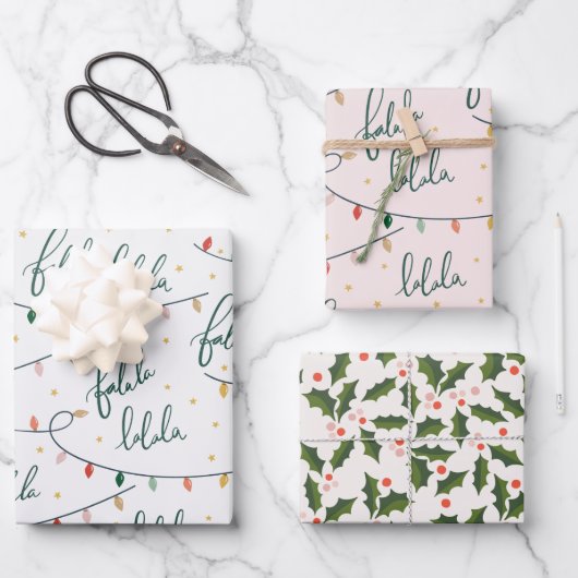 Falalala Script Kerstvakantie Inpakpapier Vel (Voorkant)