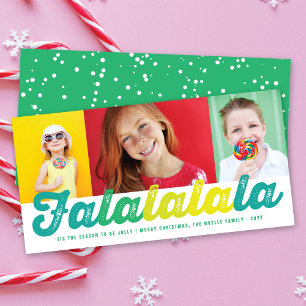 Falalalala Groen Ombre Script Kerstmis 3 Foto Feestdagenkaart