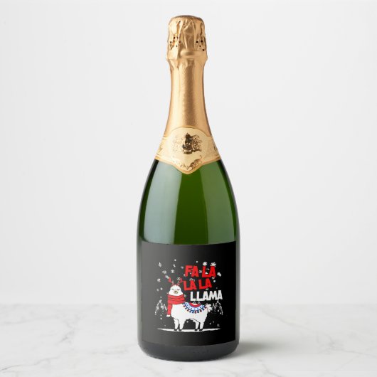 Falalalala Llama kerstcadeau Sparkling Wijnetiket (Voorkant)