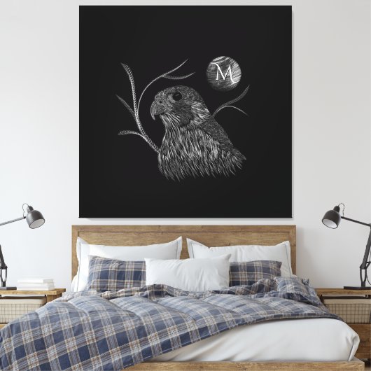Falcon Full Moon Monogram zwart Canvas Afdruk (Insitu (Slaapkamer))