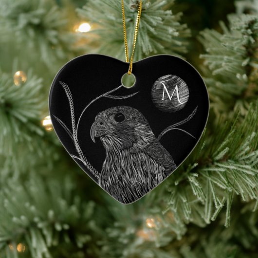 Falcon Full Moon Monogram zwart Keramisch Ornament (Boom)