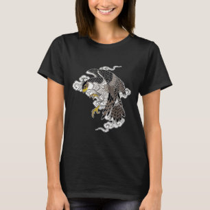 Falcon Hawk Flying X Japanese Clouds Tattoo Flash T-shirt