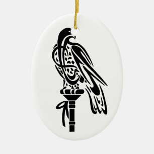 Falcon on Block Perch Keramisch Ornament