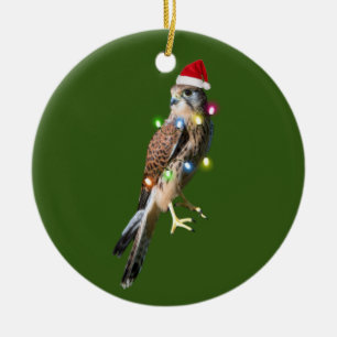 Falcon With Hat Lights Christmas Keramisch Ornament
