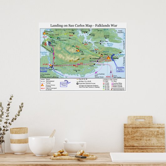 Falklandoorlog landend in San Carlos Map Poster (Keuken)