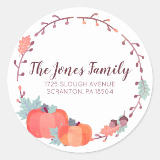 Fall address labels, pumpkin, harvest ronde sticker