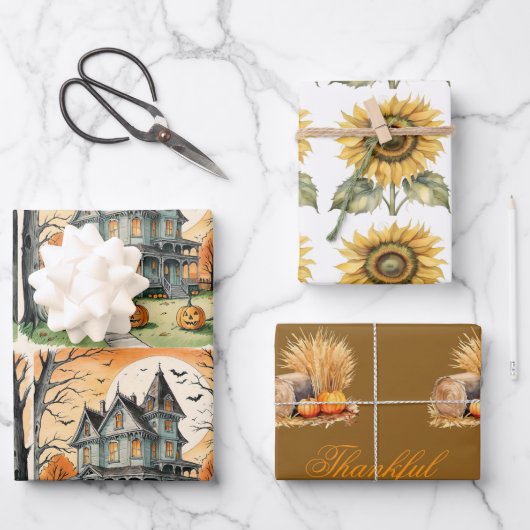 Fall All Occasions, Autumn Sunflower, Fall Pumpkin Inpakpapier Vel (Voorkant)