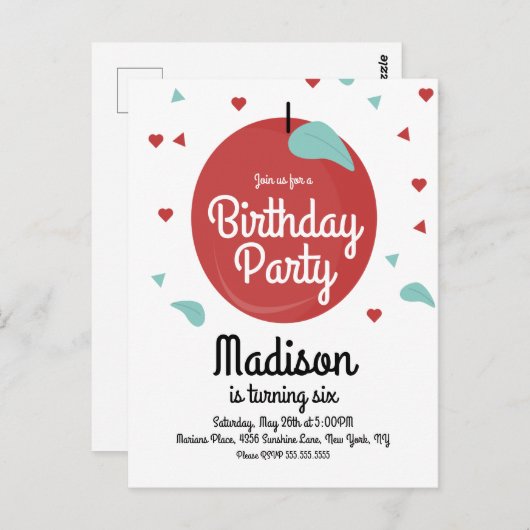 Fall Apple Confetti Coeurs Anniversaire Invitation (Devant / Derrière)