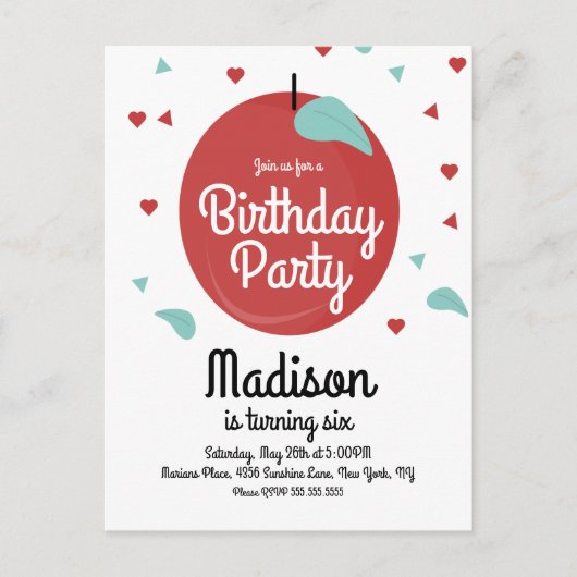 Fall Apple Confetti Coeurs Anniversaire Invitation (Devant)