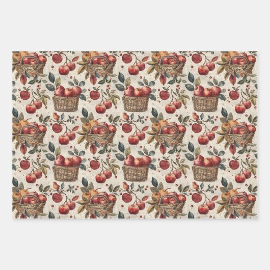 Fall Apples Wrapping Paper Flat Sheet Set of 3 (Voorkant 3)