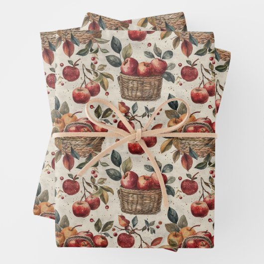 Fall Apples Wrapping Paper Flat Sheet Set of 3 (In situ)