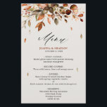 Fall Autumn Leaves Rustic Country  Wedding Menu<br><div class="desc">Elegant rustic country fall wedding menu featuring brown,  red,  orange,  green eucalyptus leaves. Please contact me for any help in customization or if you need any other product with this design.</div>