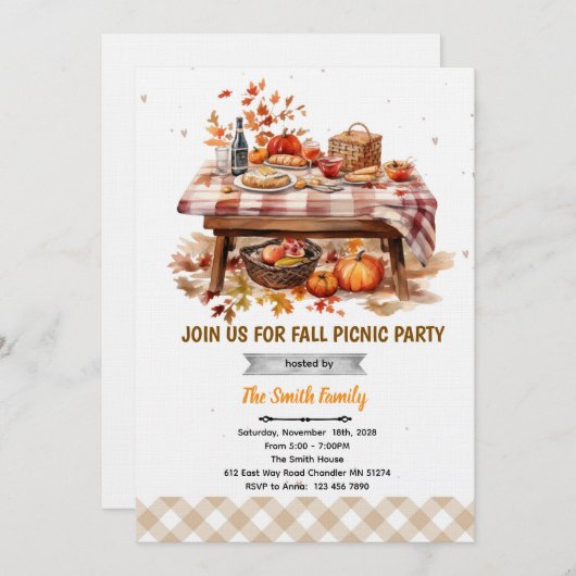 Fall autumn picnic party invitation kaart (Voorkant / Achterkant)