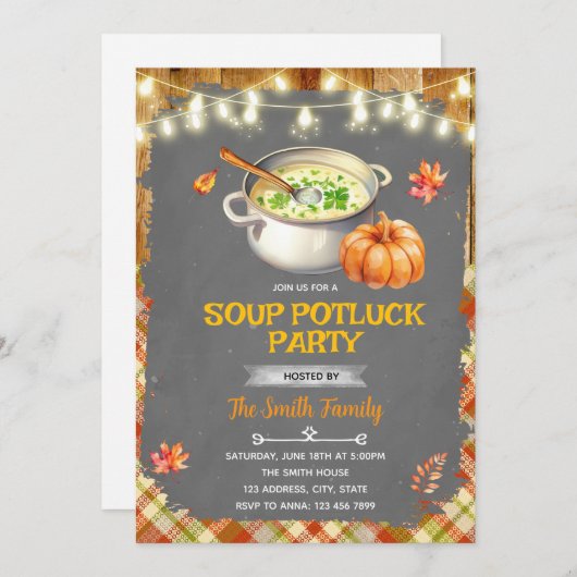 Fall autumn soup swap party invitation kaart (Voorkant / Achterkant)