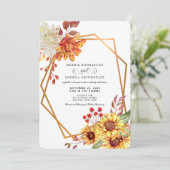 Fall Autumn Sunflower Wedding Invitation  Kaart (Staand voorkant)