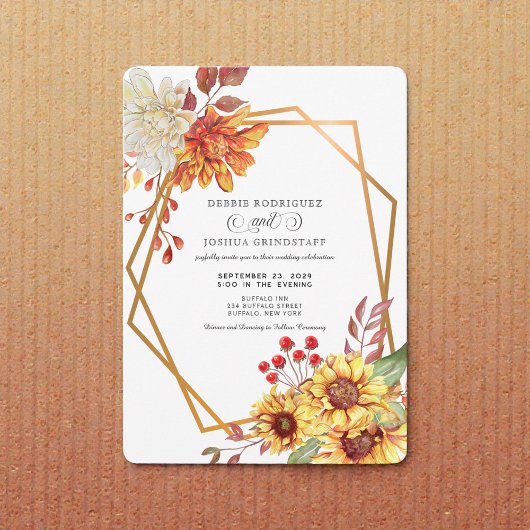 Fall Autumn Sunflower Wedding Invitation  Kaart