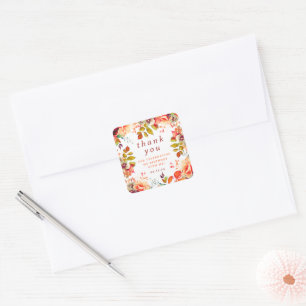 Fall Autumn Watercolor Floral Birthday Thank You Vierkante Sticker