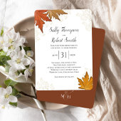 Fall Autumn Watercolor Leaves Wedding Custom Kaart