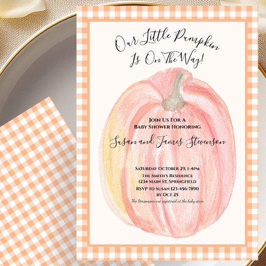 Fall Baby Shower Invitation Little Pumpkin Gingham