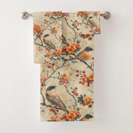 Fall Birds & Blooms Towel Gift for Their Bathroom (En situation)