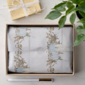 Fall Bladeren Pompoen Waterverf Blauw N Wit Rustie Tissuepapier (Geschenk)